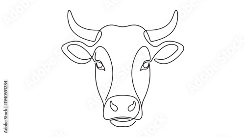 Minimalist Single Line Drawing of a Bull's Head - Elegant and Modern Vector Art for Livestock and Farm Projects