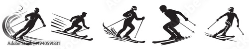 vector young man skiing style silhouette