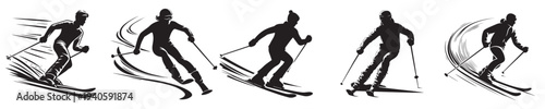 vector young man skiing style silhouette