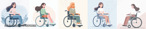 vector of woman riding a wheelchair