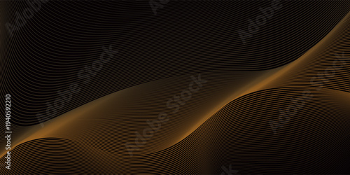 Luxury golden refracted curved waves abstract banner. Art deco vector background
