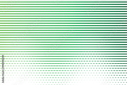 Abstract green gradient horizontal striped pattern vector background with fading lines and dots, ideal for modern digital design, website banners, and technology presentations