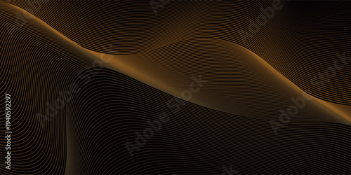 Luxury golden refracted curved waves abstract banner. Art deco vector background