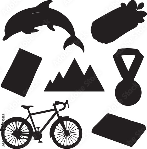 Set of 7 black sports icons vector