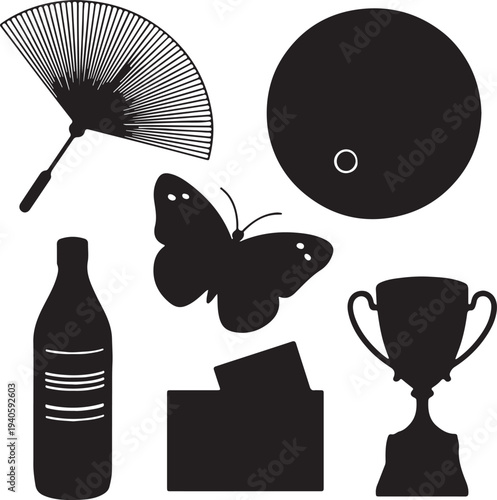 Set of 6 black silhouette icons vector