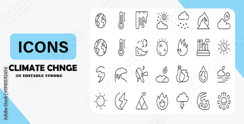 Collection of climate change and environmental icons