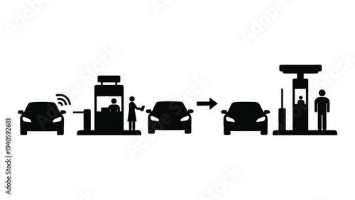 A black silhouette illustration of an electric car being charged