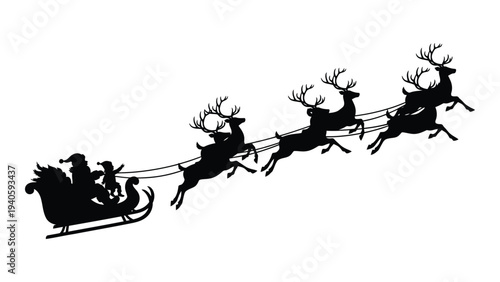 Santa claus riding in his sleigh pulled by reindeer