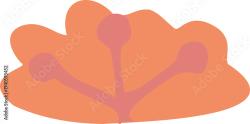 A minimalist flat vector illustration of a stylized abstract bush or tree canopy with rounded orange foliage and simple pink branches.