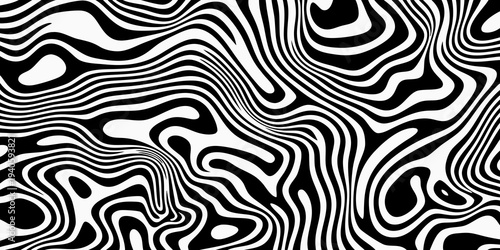 Abstract swirling lines create a dynamic black and white optical illusion