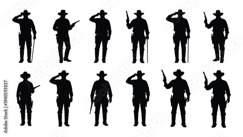 A group of cowboys in different poses