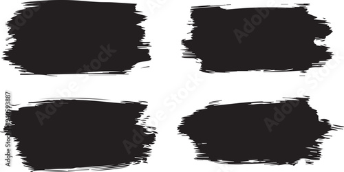 A set of four black ink brush strokes on a white background for design and artistic purposes