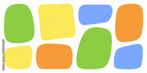 Abstract arrangement of colorful rounded rectangles and organic shapes