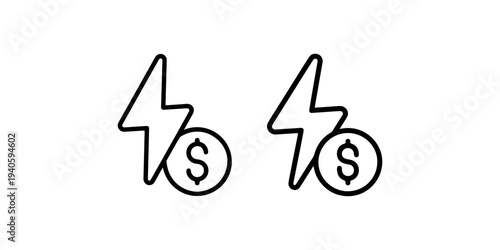 Cost of electricity icon vector. electric lightning bolt with dollar coin. concept of energy prices and energy crisis