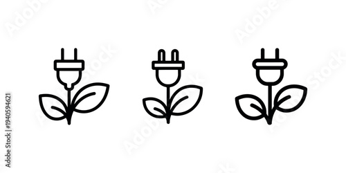 Eco electrical plug vector icon in flat style. electric plug and plant leaves as symbol of green energy. go green concept