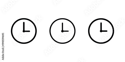 Three minimalistic clock icons displaying time in clean black and white design, perfect for various time-related concepts and graphic elements