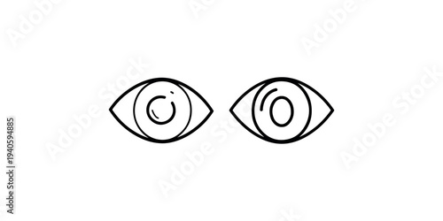 Two eyes with pupils on white background, vision and looking concept