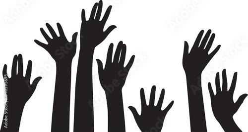 Raised Hands Silhouette: An artistic silhouette captures a series of hands reaching skyward, evoking a sense of unity, participation, and expression.