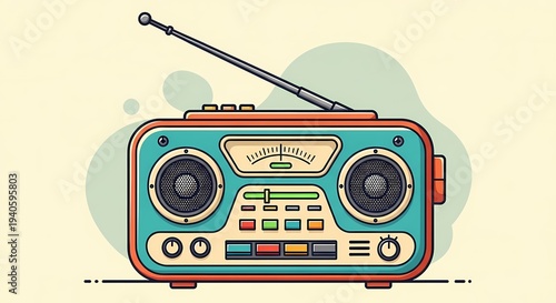 Colorful retro radio with long antenna