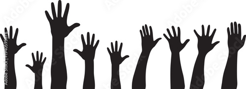 Raised Hands Silhouette: This image features a graphic silhouette of several hands raised in the air, creating a sense of unity and participation.