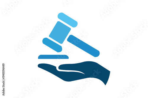 Hand holding gavel symbolizing justice and law enforcement in a simple modern design court. Resizable and Editable. EPS, 10.