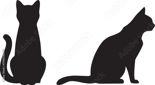 Cats in Silhouette: Two sleek black cat silhouettes captured, exuding an air of elegance and mystery, perfect for adding a touch of sophistication to any design.