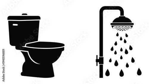 Black silhouette of toilet and shower