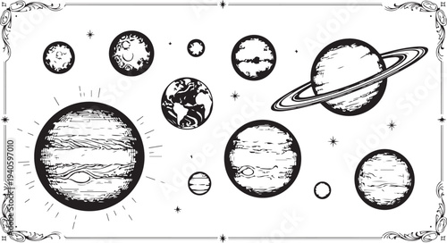 A detailed illustration of the solar system with planets and stars