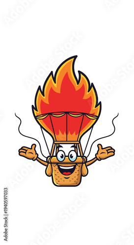 Cartoon hot air balloon character soaring with joy and excitement