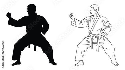 A man in a karate stance with a fist raised