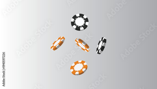 Casino chips orange black gambling poker game stack spinning casino token vector illustration design