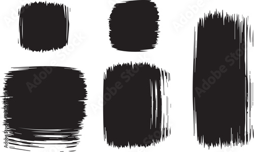 A collection of five black brush strokes on a white background for design and artistic use