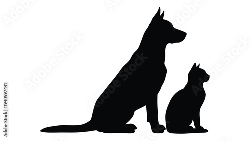 A dog and a cat sitting side by side