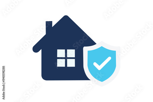 House with shield and check mark symbolizing home protection and security safety defense property. Resizable and Editable. EPS, 10.