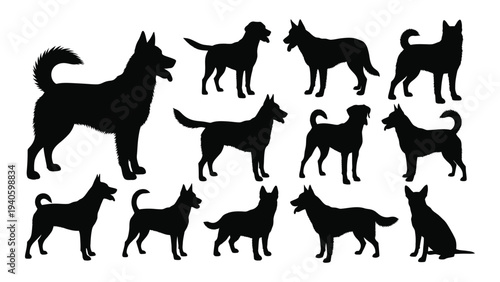 A group of dog silhouettes in different poses