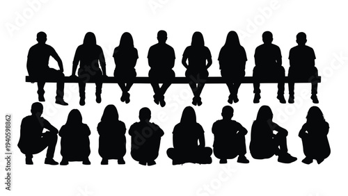A group of people sitting and standing in two rows