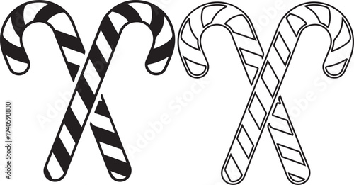 Candy canes in different styles and colors for christmas or holiday decoration