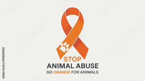 Stop Animal Abuse Go Orange for Animals Awareness Banner with Paw Print Ribbon Icon for Veterinary Clinics Pet Protection and Animal Welfare Charity