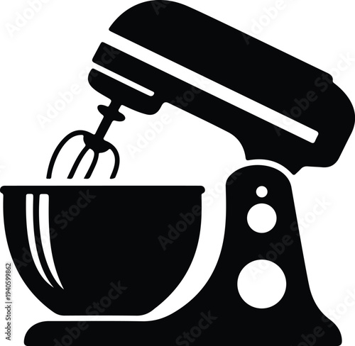 Black Silhouette Icon Of A Stand Mixer With Bowl And Whisk Attachment kitchen appliance