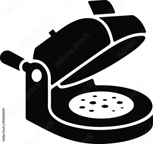 Black Silhouette Icon of an Open Waffle Maker with a Grid Pattern appliance kitchen