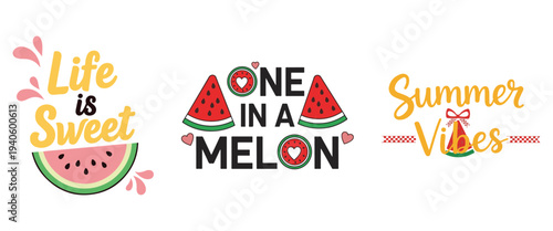 A colorful graphic design featuring watermelon vector t shirt slices and playful typography with summery phrases high quality