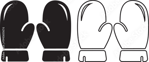 Pair of mittens illustration in black and white on transparent background for winter accessories
