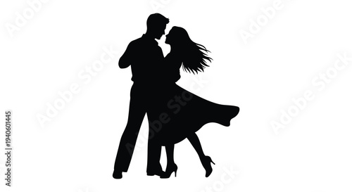 A striking silhouette depicts a couple intimately dancing their forms suggesting a romantic connection and fluid movement high quality
