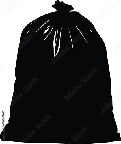 Garbage bag silhouette vector illustration, black trash bag icon, waste disposal bag symbol design