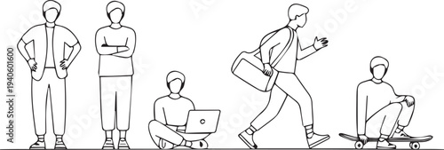  Business Presentation with Financial Chart Corporate Meeting Line Art Illustration