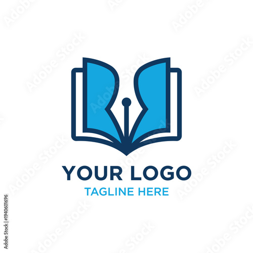Elegant Open Book Logo Design with Pen Symbolizing Knowledge Learning Education Writing Literary Creation Storytelling and Intellectual Pursuit