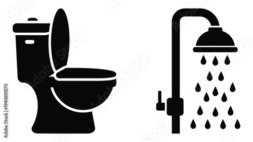Black silhouette of toilet and shower