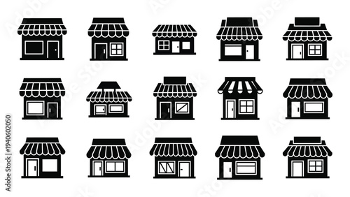 A collection of 13 small shop icons