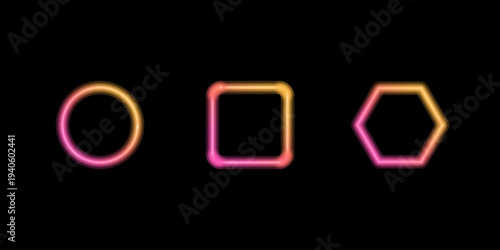 Luminous orange and pink geometric shapes glow against a deep black background showcasing intriguing texture