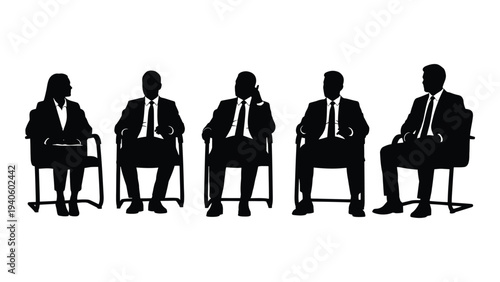 Five businessmen sitting in a row wearing suits